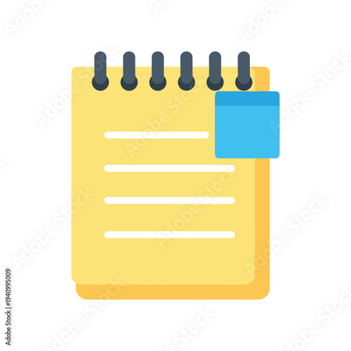 Tableau sur toile Yellow notepad with blue sticky note, spiral bound notebook
