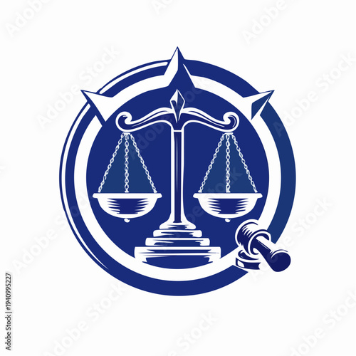 Blue Scales of Justice Gavel Icon.