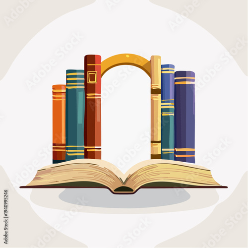 Stack of Books with Open Book.