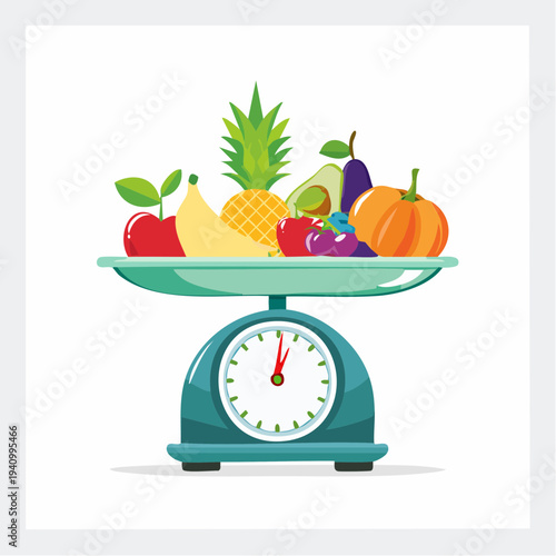 Fresh Fruits on Kitchen Scale Illustration.