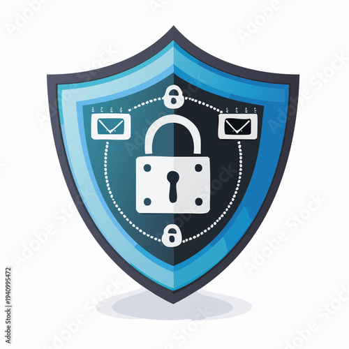 Shield with Lock and Email Icons Security.