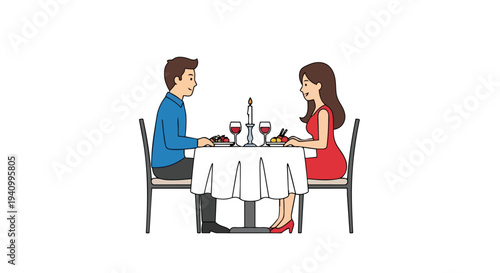 Romantic Couple Enjoying Candlelit Dinner Together at a Restaurant Table with Wine and Food