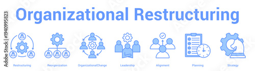 Organizational Restructuring web banner icon set vector illustration concept for business with icon of Restructuring, Reorganization, OrganizationalChange, Leadership, Alignme.