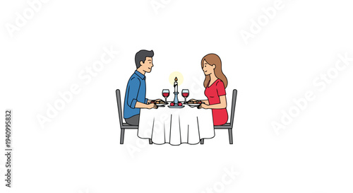 A couple enjoys a romantic candlelit dinner at a table adorned with food, wine, and a single flickering flame, creating an intimate atmosphere for
