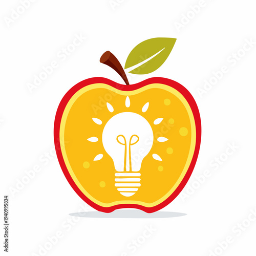 Apple with Lightbulb Inside Creative Concept.