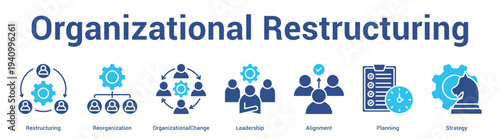 Organizational Restructuring web banner icon set vector illustration concept for business with icon of Restructuring, Reorganization, OrganizationalChange, Leadership, Alignme.