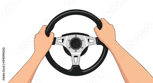 Hands gripping a steering wheel, illustrating the act of driving and vehicle control with precision and focus