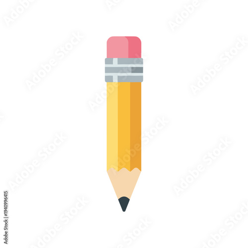 Yellow pencil with pink eraser on white background, stationery, education, drawing tool