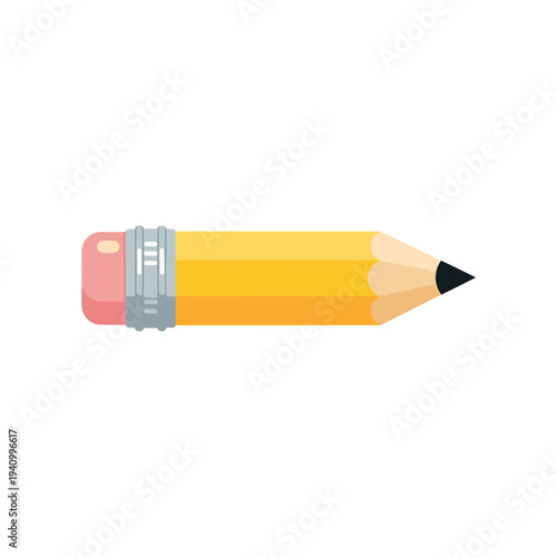 Yellow pencil with gray eraser and sharp black tip isolated on white