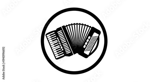 Black and White Accordion Icon Illustration.