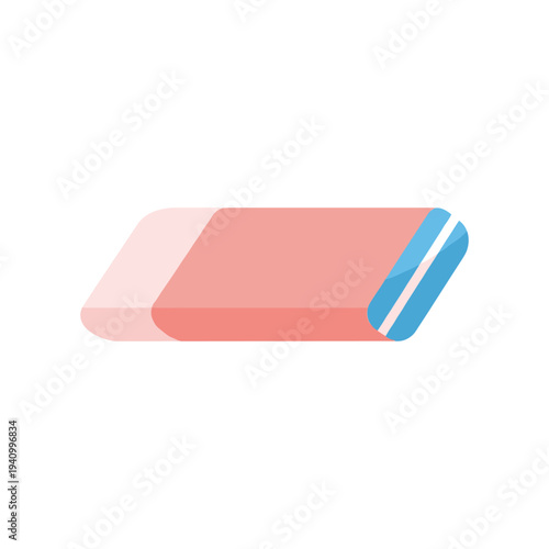 Pink eraser with blue edge, isolated on white background, office supply