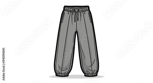 Gray Sweatpants Illustration on White Background.
