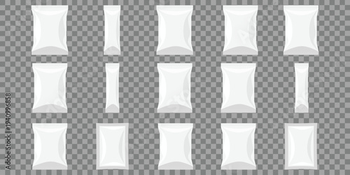 Blank Food Packaging: An array of pristine, blank food packaging pouches are presented, providing an ideal canvas for product branding and design. These mockups showcase diverse perspectives.