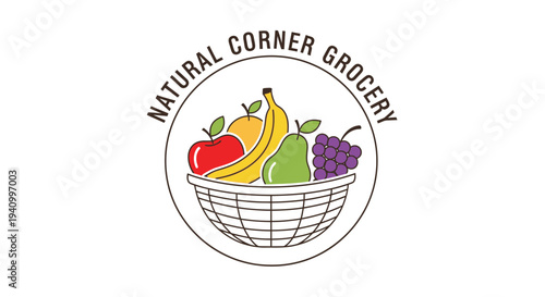 Colorful Fruits in Wire Basket Logo.