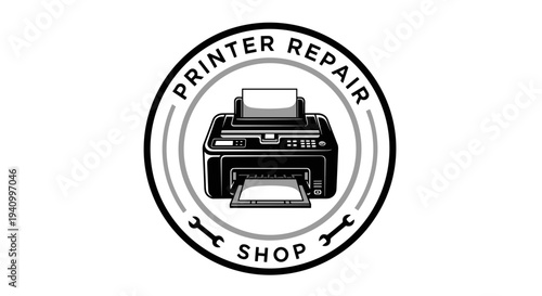 Printer Repair Shop Logo Design Illustration.