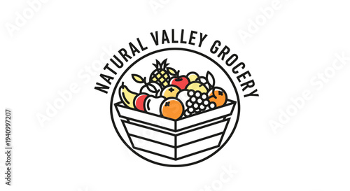Illustration of Grocery Basket with Fresh Produce.