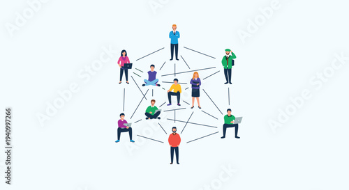 Diverse group of professional people and remote workers connected through digital network lines representing global collaboration.