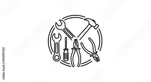 Tools Emblem with Wrench and Hammer.