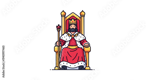Majestic King Seated on Ornate Throne Holding Scepter Symbolizing Power and Authority
