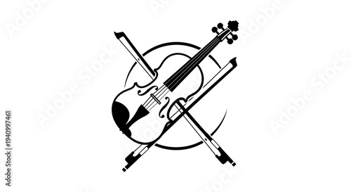 Violin and Bow Illustration Design Element.