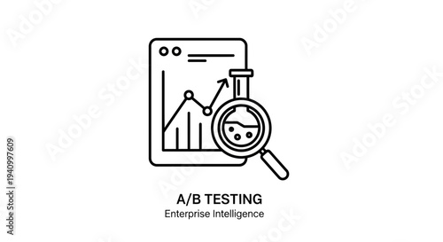 A/B Testing Concept: Magnifying Glass Over Graph and Lab Flask, Enterprise Intelligence