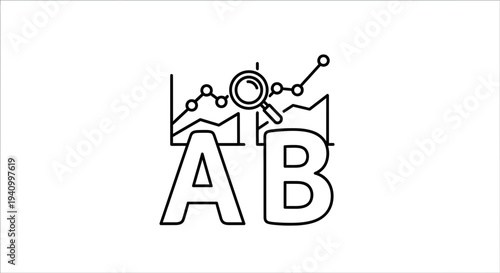 A/B Testing Concept: Magnifying Glass Over Graphs and Letters A B