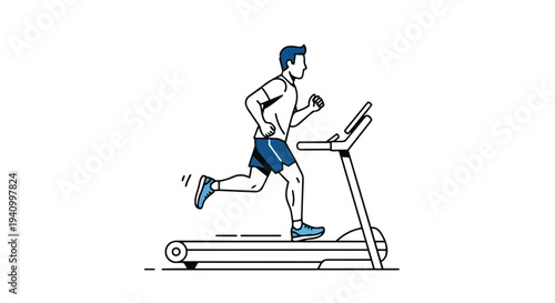 A minimalist line art illustration of a man energetically running on a treadmill, showcasing indoor fitness and healthy lifestyle pursuits