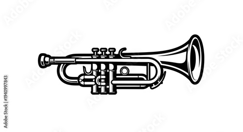 Black and White Trumpet Illustration.