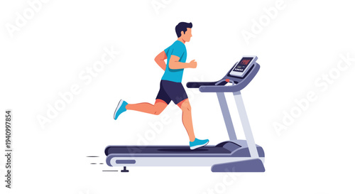 Athletic Man Engages in Energetic Treadmill Running Session, Promoting Fitness and Well-being in a Modern Exercise Environment