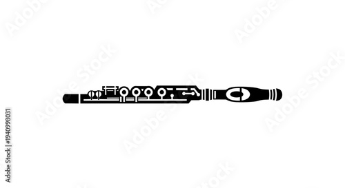 Black and White Flute Instrument Closeup.