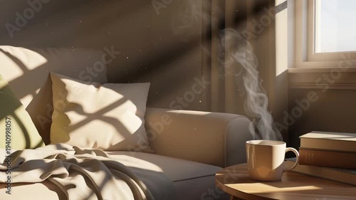 Cozy Living Room with Coffee and Books.