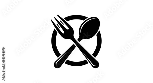 Black Silhouette of Crossed Spoon and Fork.
