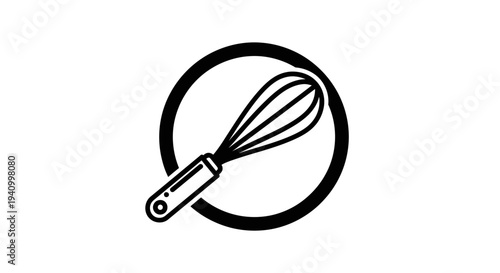 Black Whisk Icon on White Background.