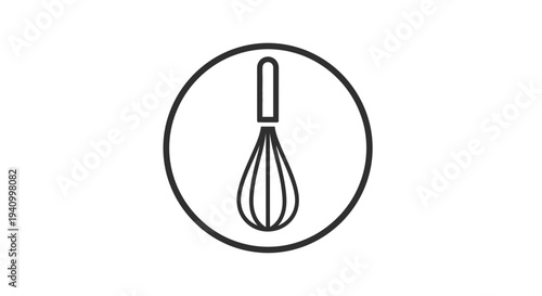 Black Whisk Icon Simple Kitchen Utensil.
