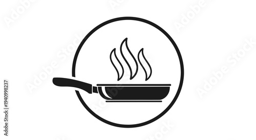 Frying Pan with Steam Rising Illustration.