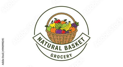 Wicker Basket Filled with Fresh Fruits and Vegetables.