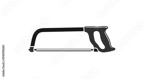 Hacksaw with black handle and metal frame.