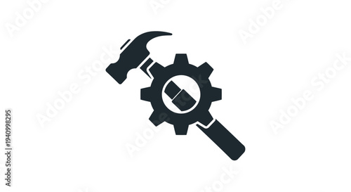 Hammer and Cogwheel Icon Symbol.