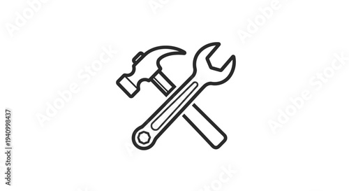 Crossed Hammer and Wrench Icon Illustration.