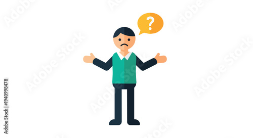 Confused Person with Question Mark Speech Bubble Icon Illustration Facing Uncertainty and Expressing Doubt or Seeking Answers