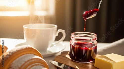 Croissants with Jam and Coffee Breakfast.