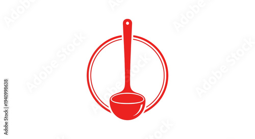 Red Ladle Icon Kitchen Utensil Symbol.