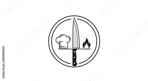 Chef Hat Knife Flame Logo Design.