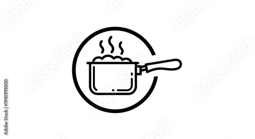 Simple Line Drawing of Saucepan with Steam 1.