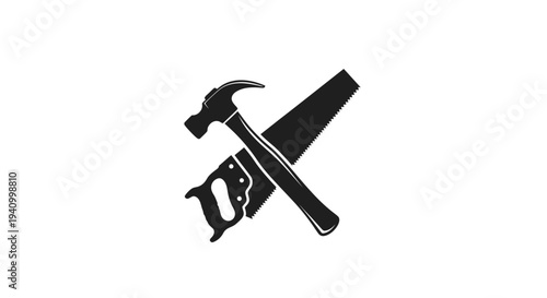 Hammer and Saw Crossed on White.