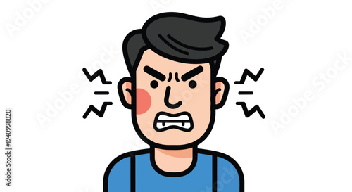 Furious Cartoon Character Illustration with Sound Waves Emitting from Ears Expressing Intense Frustration and Anger