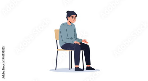 Weary individual with furrowed brow and slumped posture expresses fatigue while seated on a simple chair