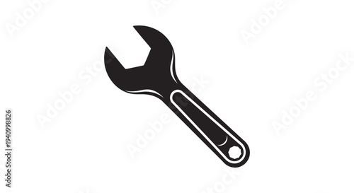 Black Adjustable Spanner on White Background.