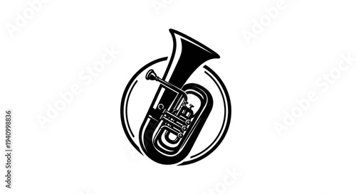 Black and White Illustration of Tuba.