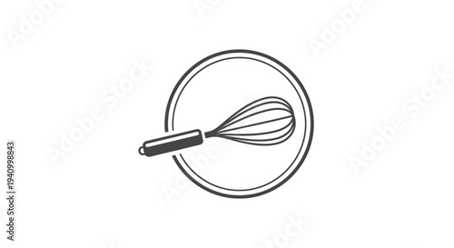 Black and White Whisk in Bowl Illustration.